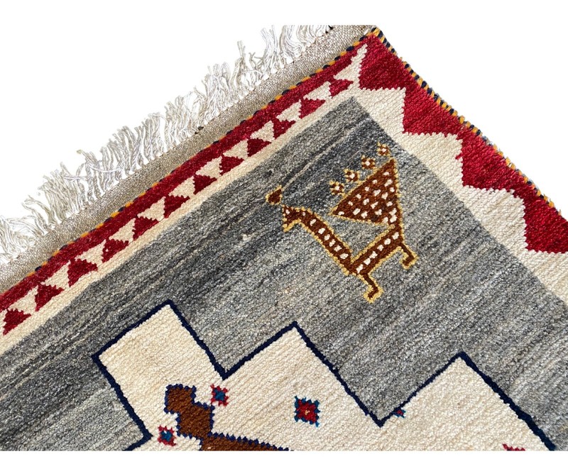 VINTAGE GABBEH RUG HAND MADE PEACOCK EASTERN WOOL GREY CARPET 5'7" X 3'3" gallery