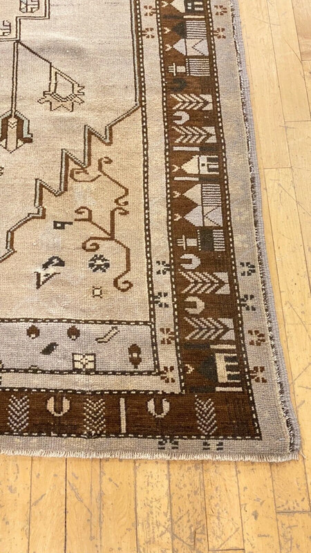 Antique 1939's Muted Colors Bohemian Oushak Nagorno-Karabahk Area Rug 4’7’8’7” gallery