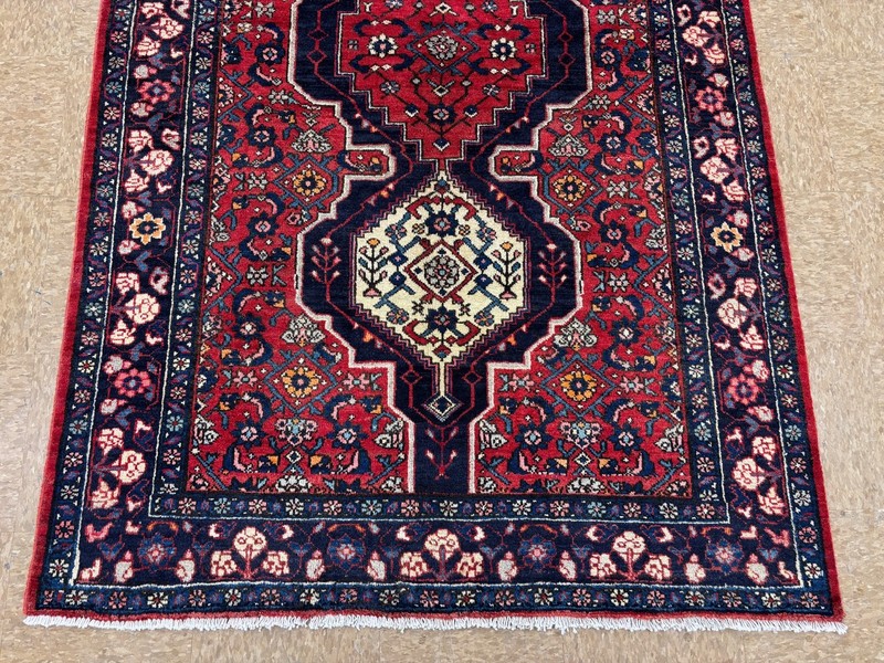 Vintage Hand Knotted Zanjan Wool Area Rug 4x7 Tribal Geometric Red Blue Oriental gallery