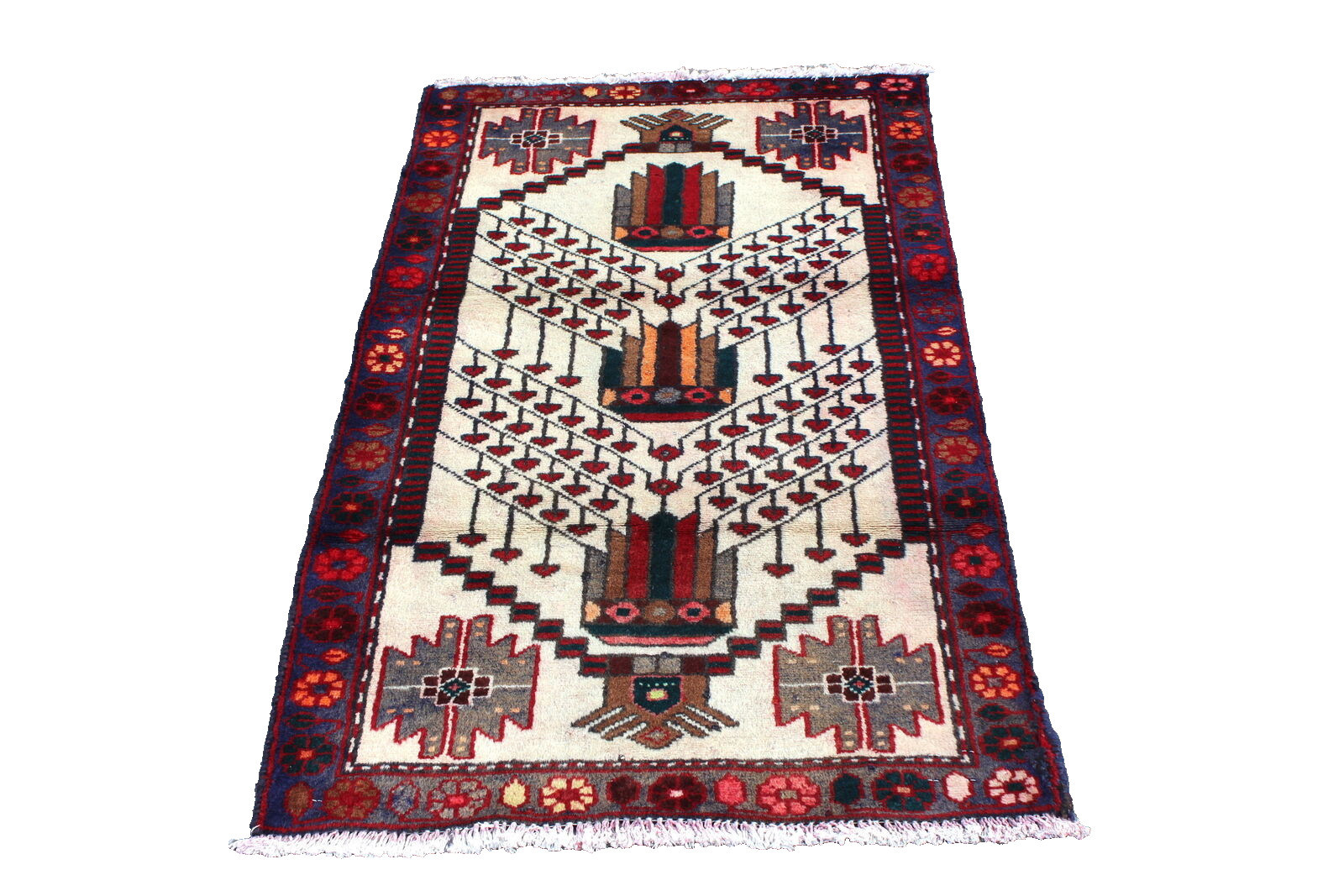 Geometric Tribal Vintage Afghan 2' 5" x 4' 1" Ivory Hand Knotted Area rug gallery