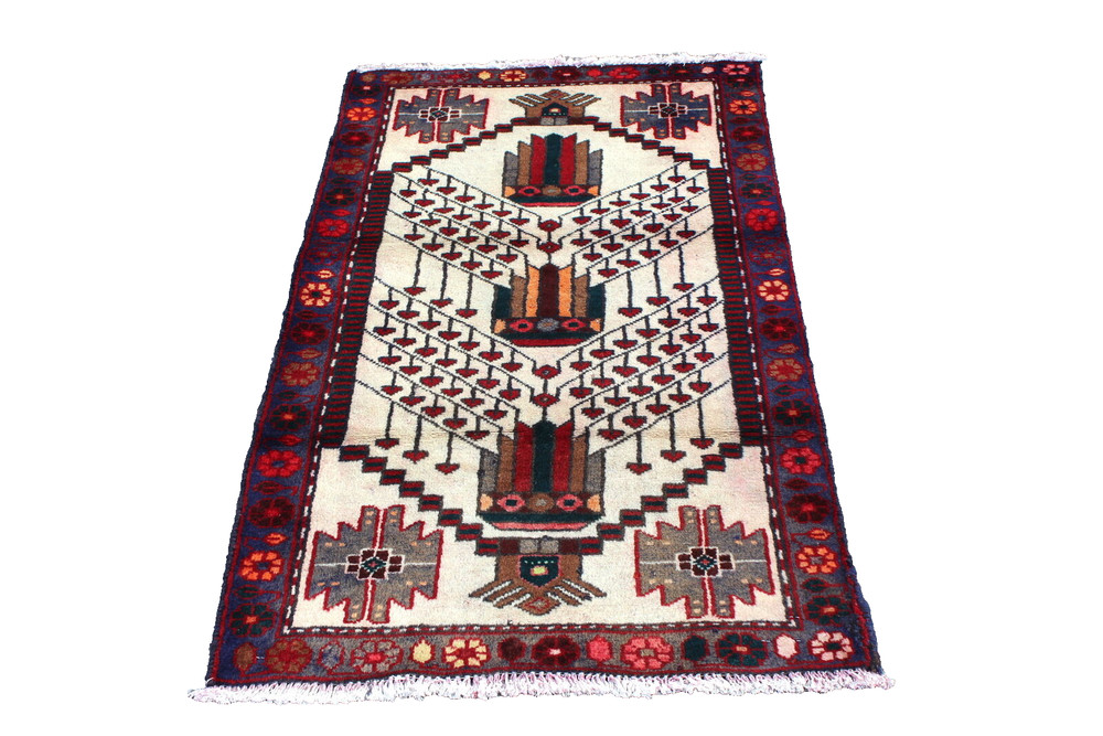 Geometric Tribal Vintage Afghan 2' 5" x 4' 1" Ivory Hand Knotted Area rug