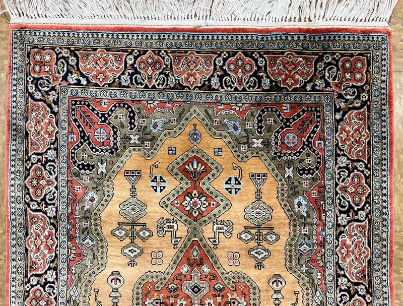Antique Silk Oriental Area Rug Hand-Knotted Vintage 3x4 Ft Gold Mint Unused Rare gallery