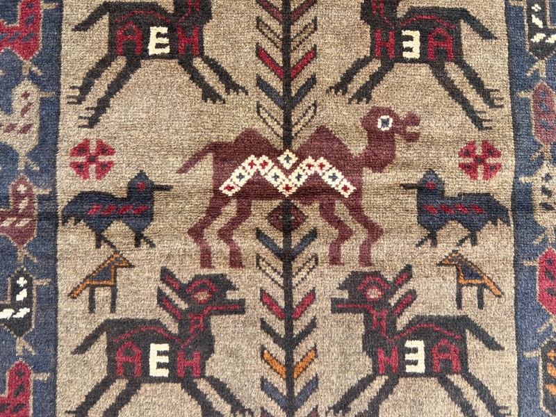3x4'6 ft Vintage Afghan Hand Knotted Pictorial Rug – Animal & Bird Design Rug gallery