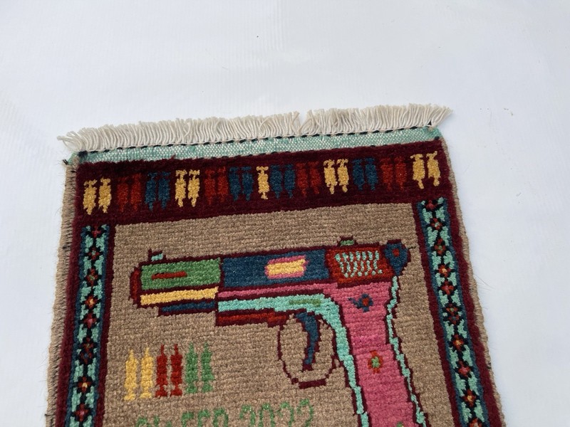 36x33 cm Handmade rug Mini Pistol Rug War Rug Afghan War Rug Handicrafts #679 gallery