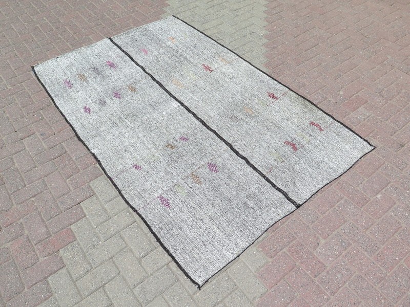 Vintage Minimalist Gray Turkish Rug, Handmade Carpet Kelim 57"x88" gallery