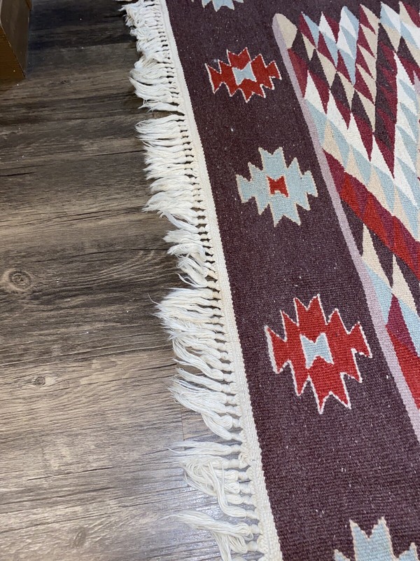 Antique Turkish Kilim Rug Textile Large 5’6” x 8’ Weave Vintage Fringe Handmade gallery