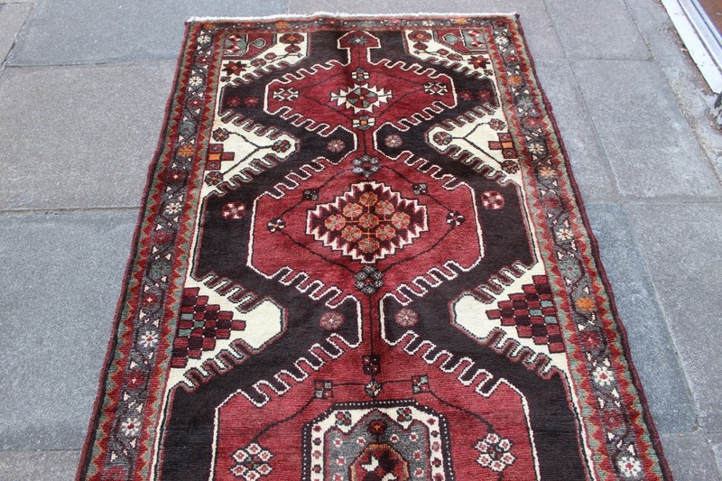 Vintage Hand Made Traditional Oriental Wool Black Red Long Rug Runner 300x113cm gallery