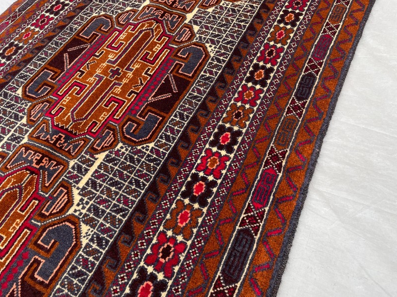 2'8x5'5 ft Vintage Afghan Baluchi Hand Knotted Wool Brown Navy Tribal Runner Rug gallery