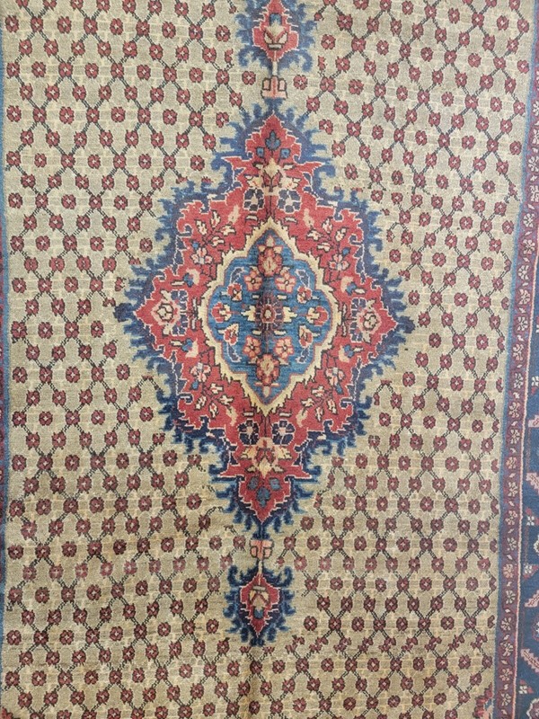 Antique Oriental Hand-Knotted Wool Runner Beige/Red/Blue 4'7" x 10' gallery