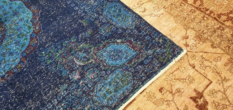 Stunning Antique Cr1900-1939s Indigo Blue Wool Pile Oushak Area Rug 6'10"x7'10" gallery