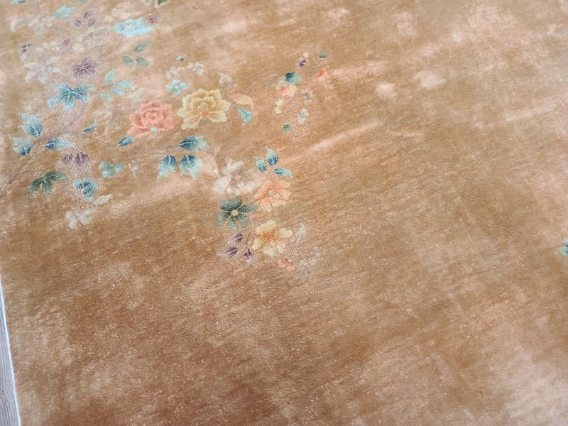 Antique handwoven decorative authentic Chinese rug size 8x9ft circa 1920s gallery