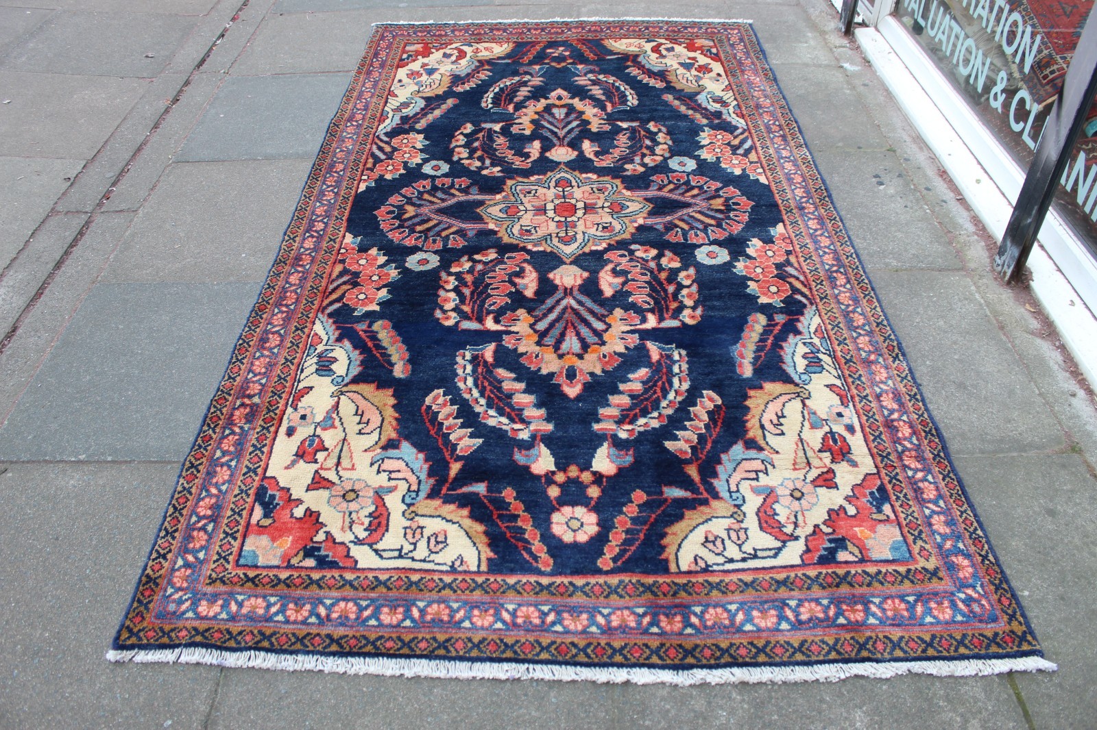 Vintage Hand Made Traditional Oriental Wool Blue Large Rug 263x141cm gallery