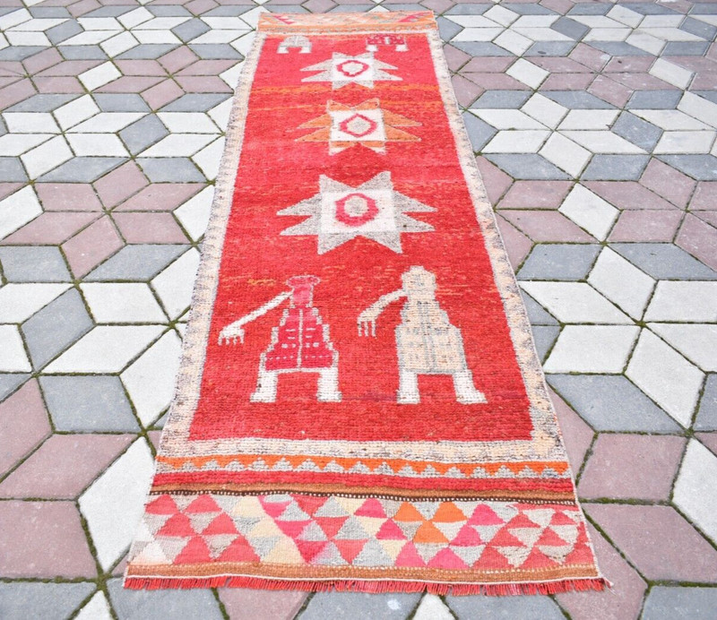 Turkish Runner Rug 34'' x 119'' Vintage Herki Hallway Rug Hand Knotted Area Rug gallery