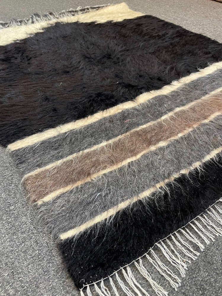 Handwoven Turkish Siirt Kilim/Blanket Vegetable Dyes Mohair Wool Minimalist