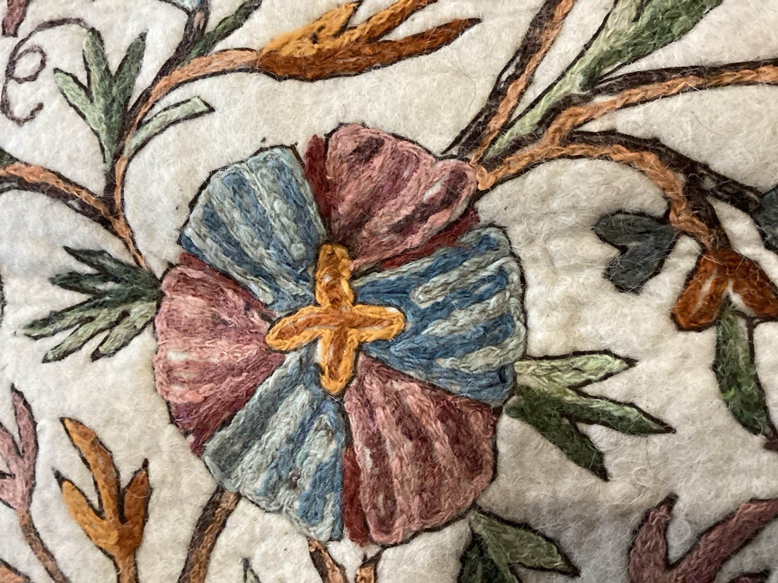 antique Kashmiri Namada Wool Rug/wall Hanging W/ Hand Embroidered Crewel work gallery