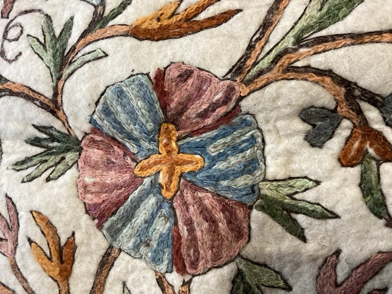 antique Kashmiri Namada Wool Rug/wall Hanging W/ Hand Embroidered Crewel work gallery