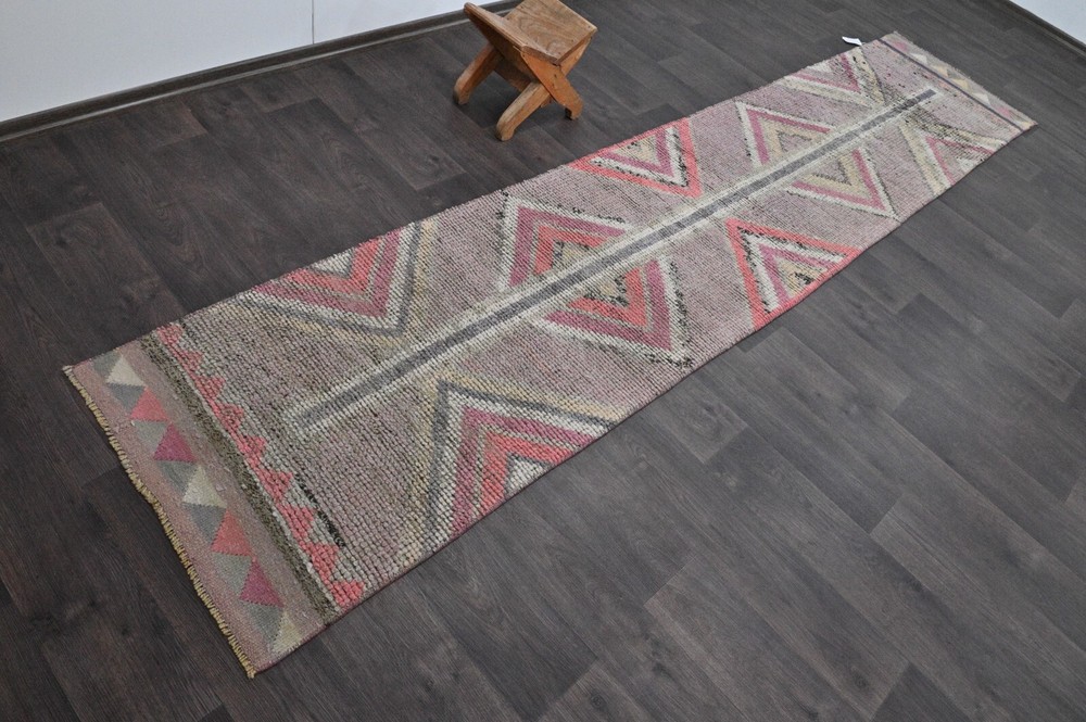 Vintage Turkish Runner Rug 2x11ft Wool Anatolian Handmade Hallway Oushak PURPLE