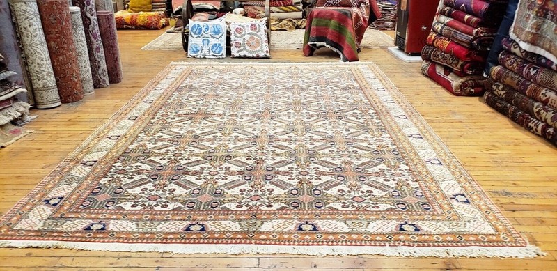 Masterpiece Antique Muted Dye Cross Patterned Wool Pile Hereke Rug 7x10ft gallery