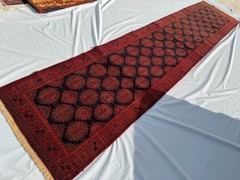 3×12 Afghan Hand Knotted Sarooq Geometric Rug Vintage Red Turkmen Runner Carpet