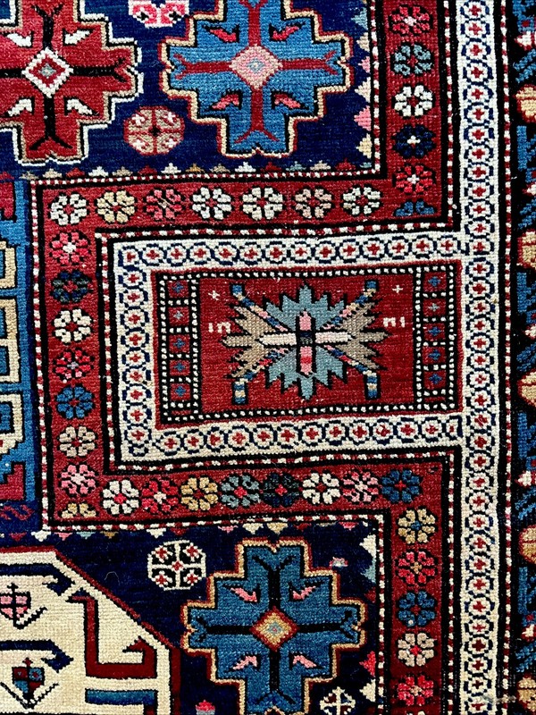 Fine Antique 4 X 7 Caucasian Konagkend Kuba Shirvan Rug Navy Crimson Ivory Rose gallery