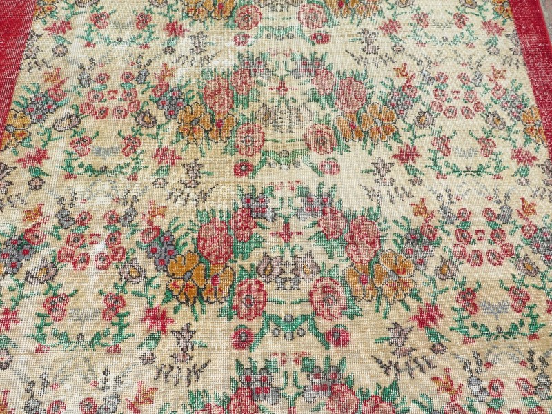 Rose Garden Floral Large Distressed Carpet, Handwoven Vintage Wool Rug 65"x108" gallery