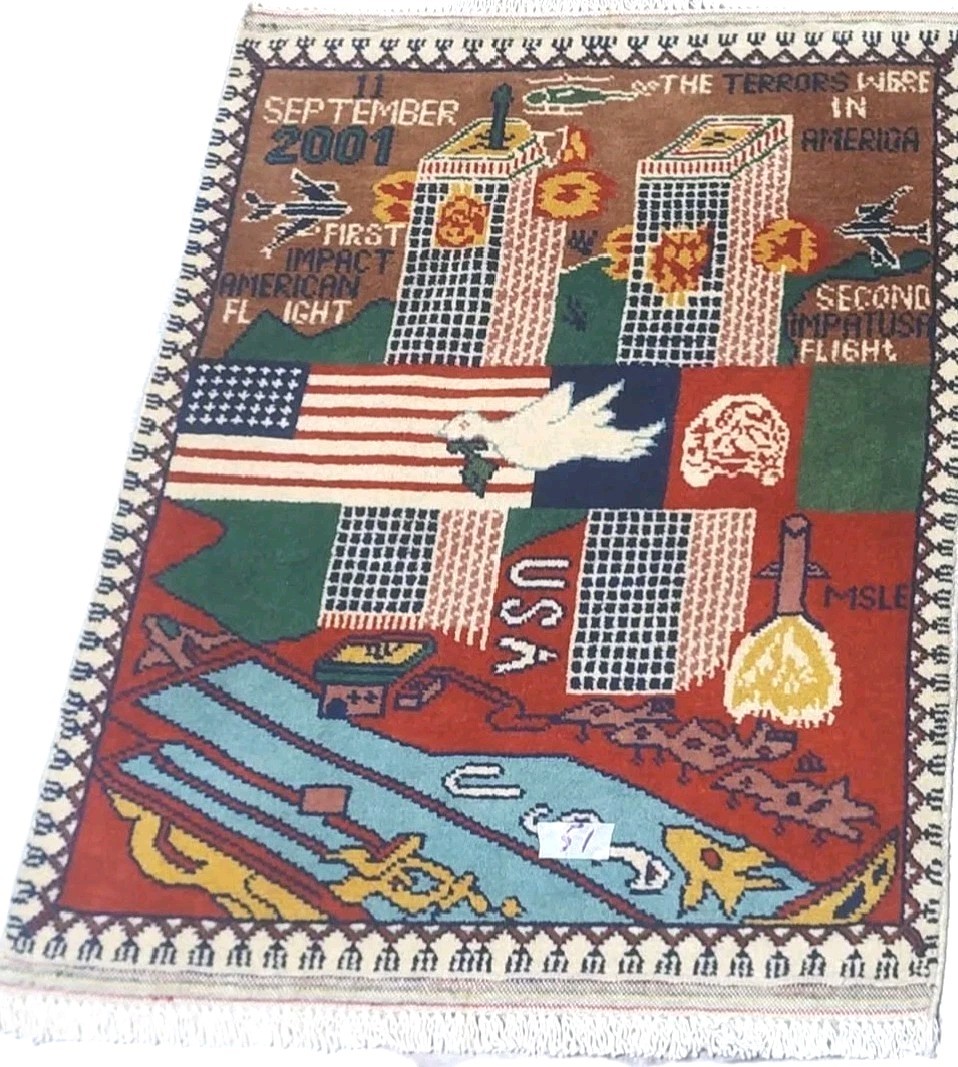 9/11 Handmade Afghan Wool war rug Great Quality Beauiful design Size 80cmx60cm gallery