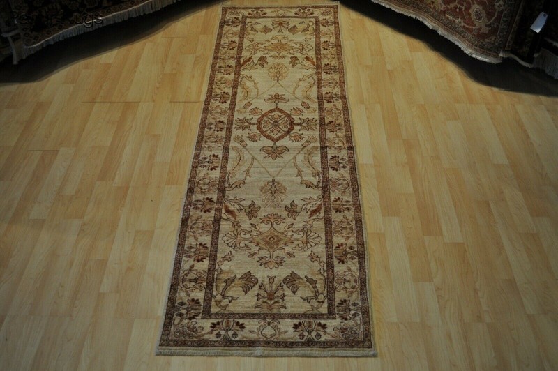 _HANDMADE_HALL-RUNNER_ 9 FT. vegetable dye Oriental rug Beige Gold color gallery