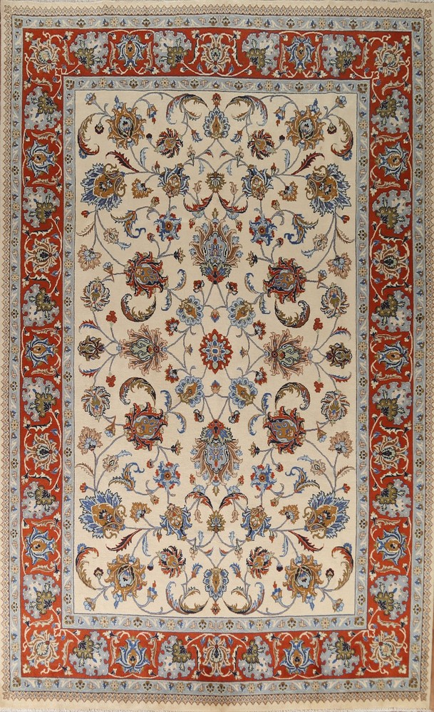 Vegetable Dye Classic Area Rug 8x12 Hand-knotted Wool Ivory Floral Motifs Carpet
