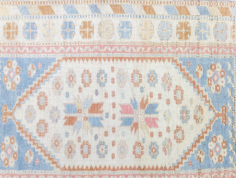 Turkish Oushak Rug, 3 x 4.7 ft, Blush Cream Blue, Romantic Pastel Vintage Decor gallery