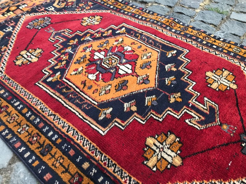 Bohemian Area Rug Handmade Wool Rug Turkish Vintage Traditional Rug 2,6 x 5,1 ft gallery
