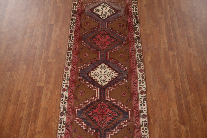 Brown Geometric 11 ft Runner Rug 3x11 Tribal Wool Hand-knotted Nomadic Carpet gallery