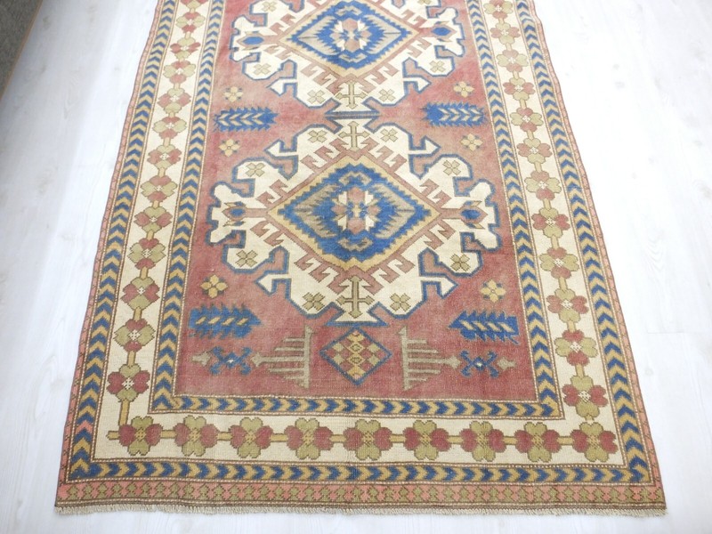 Red Faded Turkish Vintage Living Room Carpet, 5x8.7ft, Antique Handmade Rug, gallery
