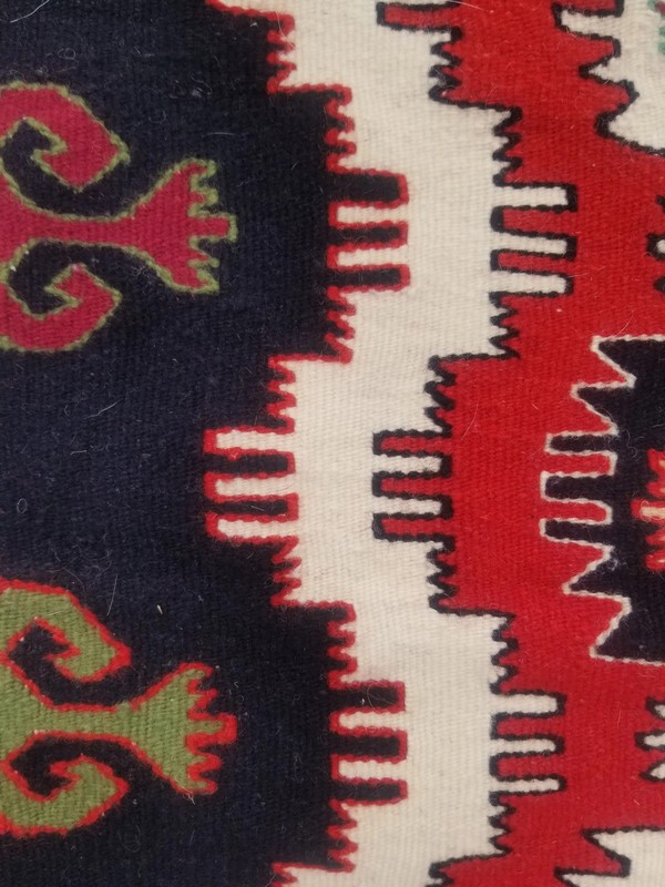 Vintage Traditional Handmade Turkish Wool Red Kilim Rug 4.5x2.2ft gallery