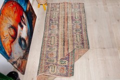 Vintage Turkish Runner Rug 23×58 Inches, Colorful Moder Rug, Oushak Small Runner