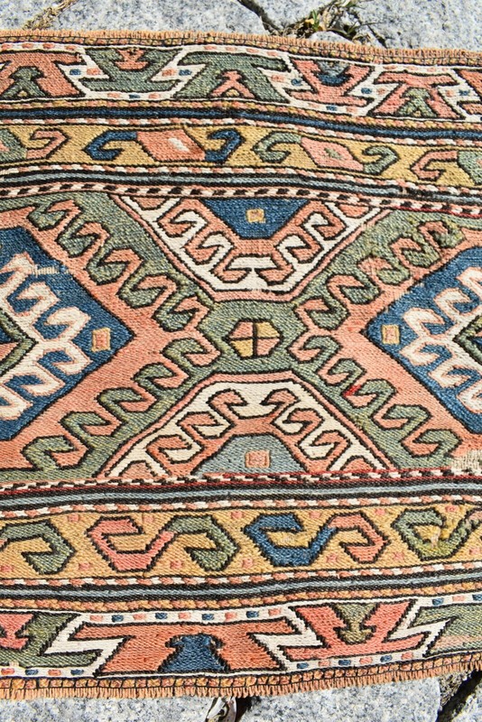 Fabulous Rare Antique Caucasian Collector Item Shahsavan Soumak Kilim Bag Face gallery