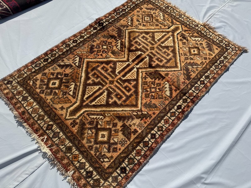 Antique Terracotta Caucasian Geometric Rug 4x5 Muted Persian Faded Area Carpet gallery
