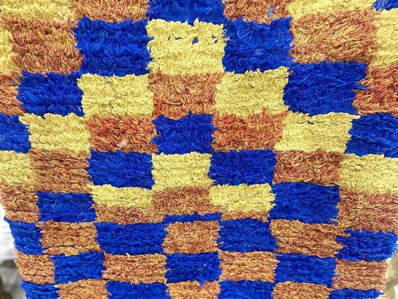 VINTAGE CHECKERED MOROCCAN RUG, Bohrmian Handmade 4'9"x8'3" Boucharouit Runner gallery
