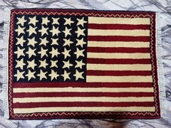 Handmade Afghan Rug US Flag Design – American Patriotic Wall Hanging 2×3 Wool