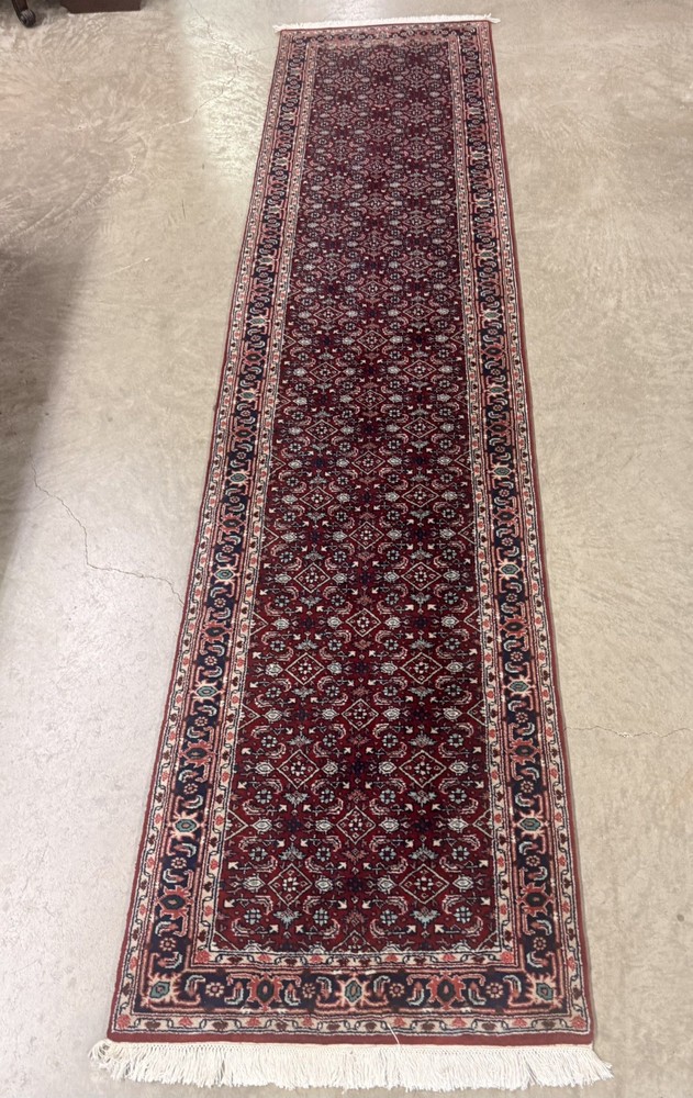 Vintage Hand-Knotted Bokhara Wool Runner Rug Red & Navy Oriental Hall Runner 11'