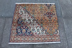 Vintage Fragment Hand Made Traditional Oriental Wool Faded Orange Rug 83x91cm