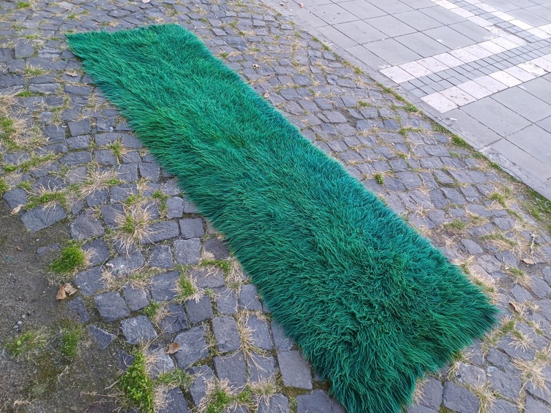 Green Tulu Vintage Runner Rug 75 x 267 cm Shaggy Handmade Rug 2.46 x 8.76 ft gallery