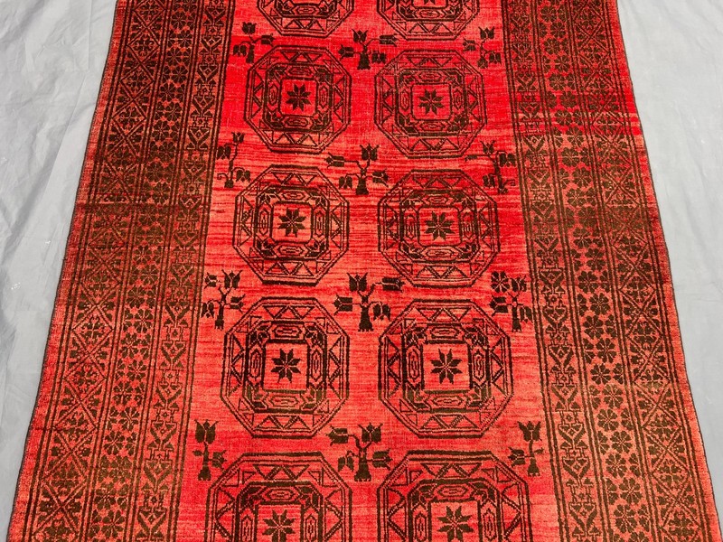 4'8x9'6 ft Turkoman Bokhara All-Over Elephant Foot Gul Handknotted Wool Vintage gallery