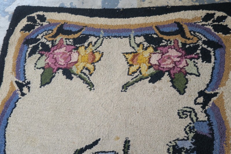 Vintage American Primitive Hand Made Hooked Rug 3' x 5'-9 Floral Basket gallery
