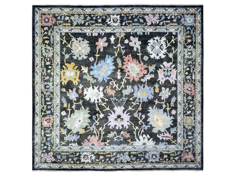 11'10"x11'10" Natural Olive Black, Angora Pile Legendary Oushak Rug