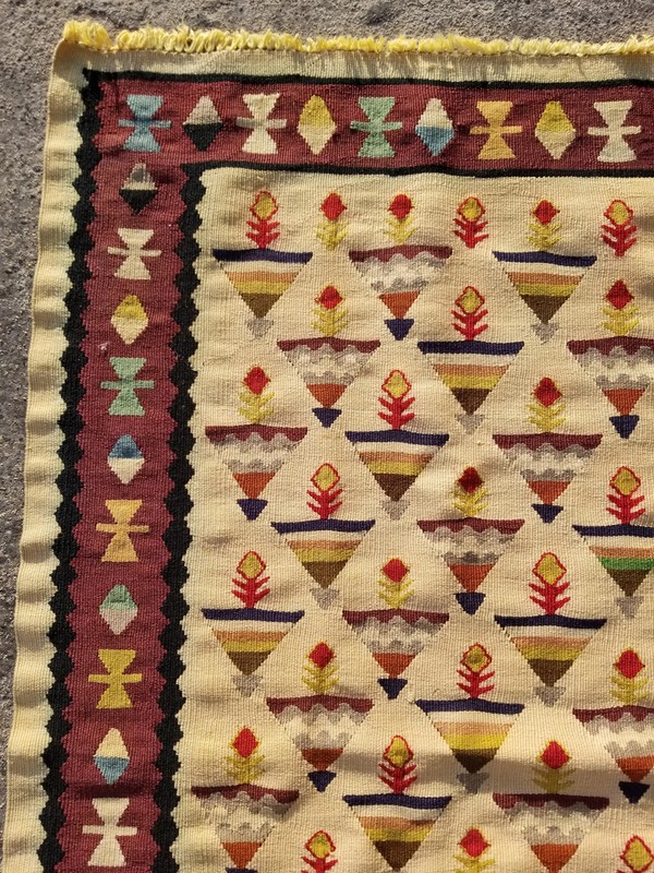 Vintage Traditional Handmade Oriental Wool Multicolor Kilim 3.7x2.1 ft gallery