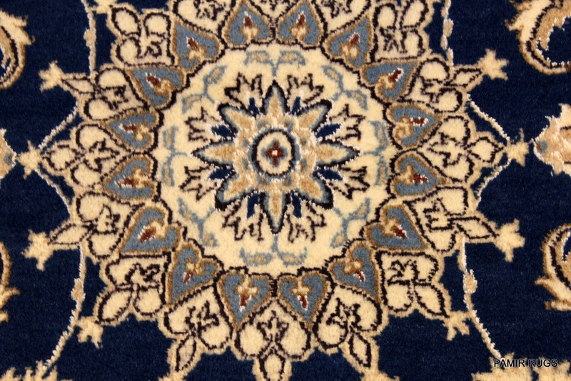 3x5 ft. Fine Quality Genuine NAIN Rug. Wool & Silk Beige Blue Border Rug #2HR gallery
