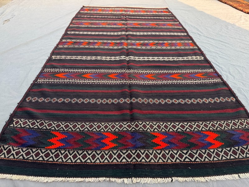 5'1x9'9 ft Vintage Afghan Baluchi Kilim Handwoven Wool Flatweave Striped Rug gallery