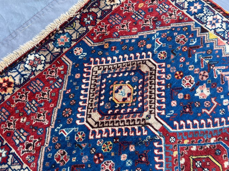 3'5 x 4'10 Antique Turkish Hand Knotted Tribal Geometric Blue Red Wool Floor Rug gallery