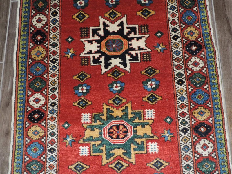 3x10ft. Vintage Caucasian Leski Star Wool Runner gallery