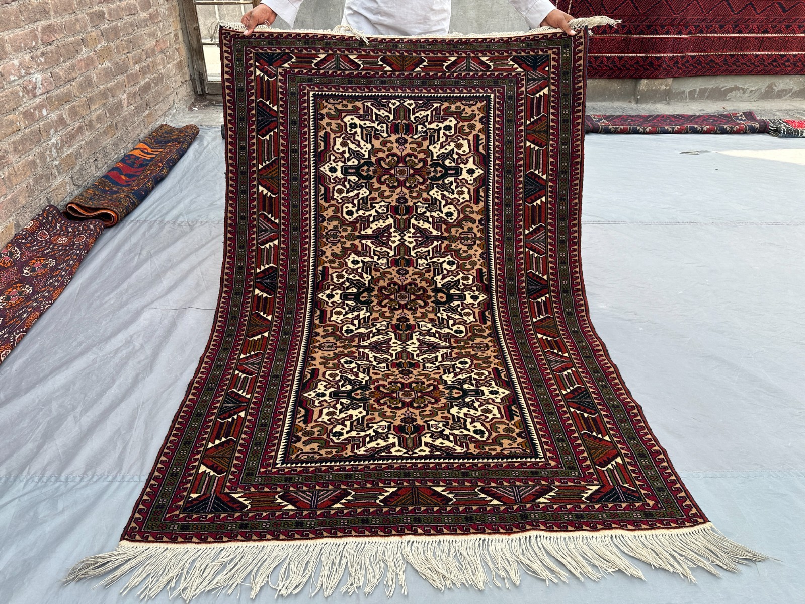 4'2x6'2 ft Vintage Afghan Hand Knotted Rug Oriental Geometric Wool Boho Carpet gallery
